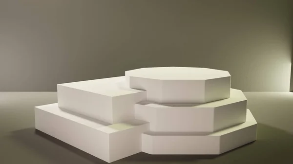 bir karışık geometrik stil tanıtımı podyum için ürün ve nesneleri 3D render. Stüdyo ayarları.