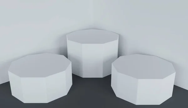 Render Three Pedestals Presentations Standing Light Studio — Stock Photo, Image