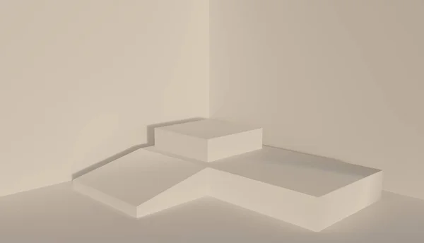 Geometrik soyut bir beyaz Studio beyaz Kaide şeklinde. 3D render.
