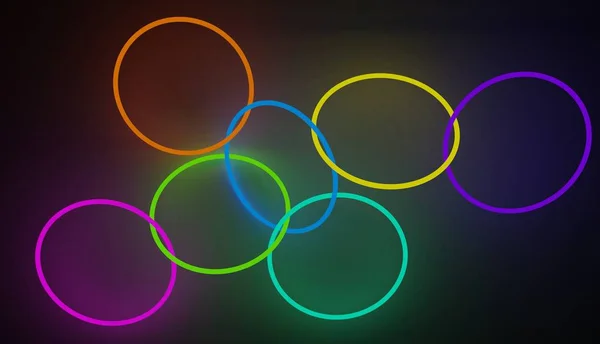 Alternatively Glowing Set Interconnected Neon Circles Different Colors Rendered Image — Stock Photo, Image
