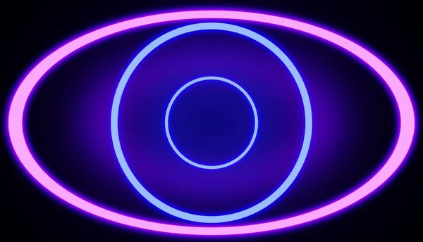 Eye shaped neon lines in pink and blue colors. Render.