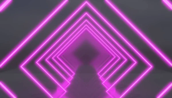 Rhombus tunnel made of pink neon lights, retro style render.