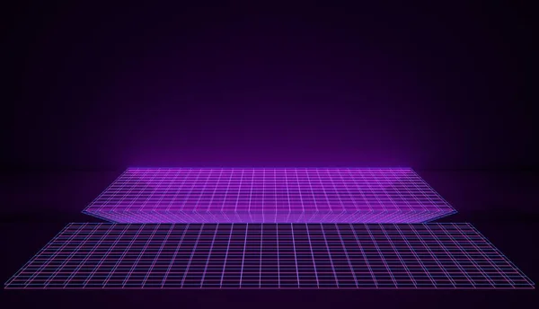 Espaço Retrô Néon Cibernético Grades Brilhantes Rosa Azul Cores Versão — Fotografia de Stock