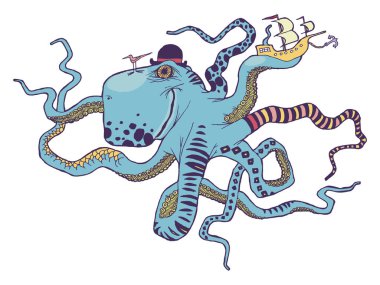 Renk tür kraken. Çocuk ürünleri çocuk edebiyatı veya ambalaj için grafik tasarım.