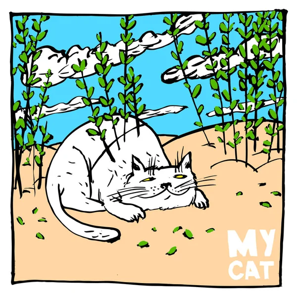 Γάτα Εκκεντρικός Αγαπά Συγκαλύψουν Στους Θάμνους Καλό Για Εκτυπώσεις Και — Διανυσματικό Αρχείο