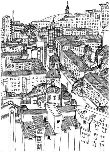 从高处看克拉斯诺亚尔斯克市的黑白照片 适用于在线出版物 社交网络和其他出版物 — 图库矢量图片