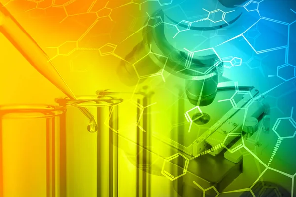 Test Tubes Research Microscope Molecule Structural Formula Research Science Concept — Stock Photo, Image