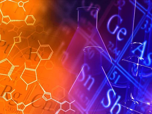 分子構造式 と科学研究研究室ガラス機器研究や科学の概念の背景 — ストック写真