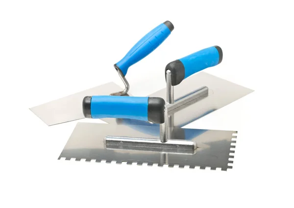 Metselwerk Tools Trowels Ingekeepte Troffel Witte Achtergrond — Stockfoto