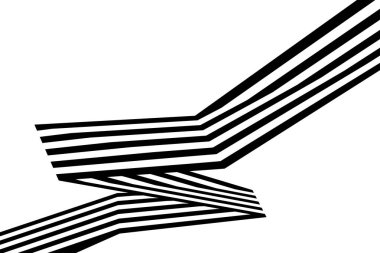 Beyaz arka plan üzerinde izole bükülmüş şerit geometrik şekil soyut siyah ve beyaz çizgili