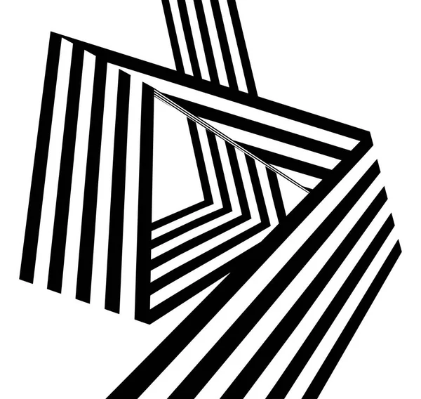 Abstract Black White Stripes Bent Ribbon Geometrical Shape Isolated White — Stock Photo, Image