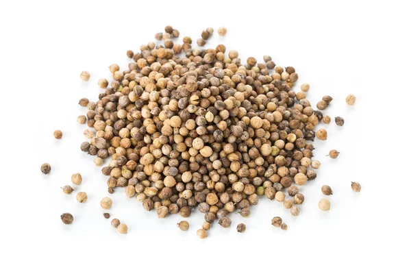 Heap Raw Unprocessed Organic Coriander Cilantro Seeds White Background — Stock Photo, Image