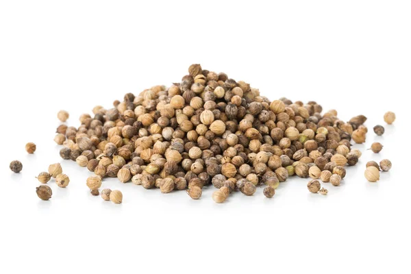 Heap Raw Unprocessed Organic Coriander Cilantro Seeds White Background — Stock Photo, Image