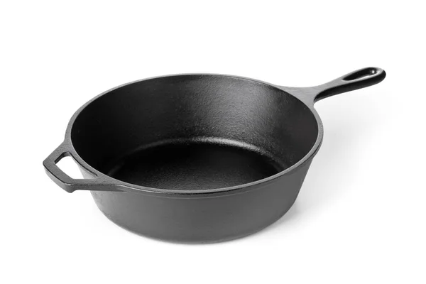 Empty Clean Black Cast Iron Pan Dutch Oven White Background Stock Photo