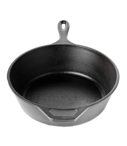 Άδειο Καθαρό Μαύρο Χυτοσίδηρο Κατσαρόλα Ολλανδικό Φούρνο Πέρα Από Λευκό — Φωτογραφία Αρχείου