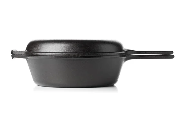 Empty Clean Black Cast Iron Pan Dutch Oven Side View — Stock Photo, Image