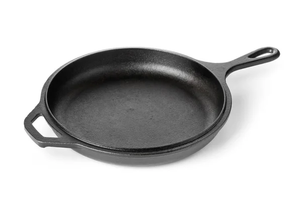 Empty Clean Black Cast Iron Pan Dutch Oven White Background — Stock Photo, Image