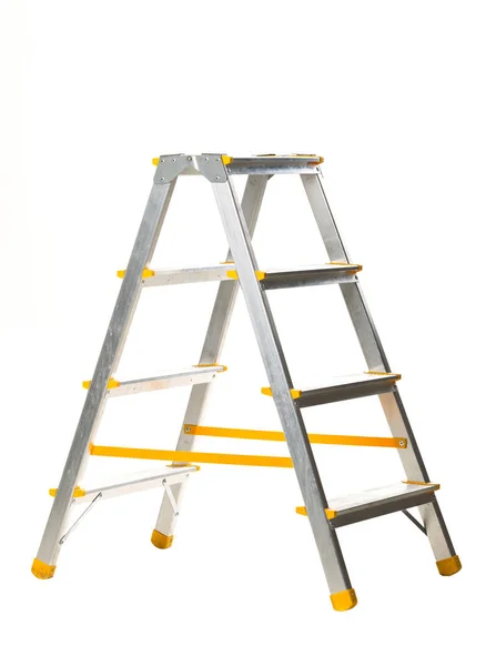 Single Aluminum Folding Metal Step Ladder Isolated White Background — Stock Photo, Image