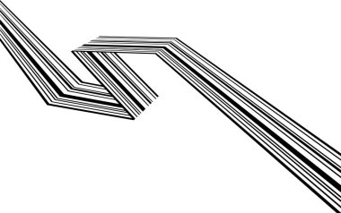 Beyaz arka plan üzerinde izole bükülmüş şerit geometrik şekil soyut siyah ve beyaz çizgili