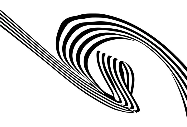 抽象的な黒と白のストライプにスムーズに曲がってリボン幾何学的形状の白い背景の分離 — ストック写真