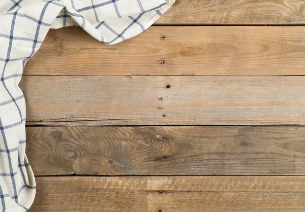 Blauw Wit Geblokte Vaatdoek Bruin Rustiek Houten Plank Tafel Plat — Stockfoto