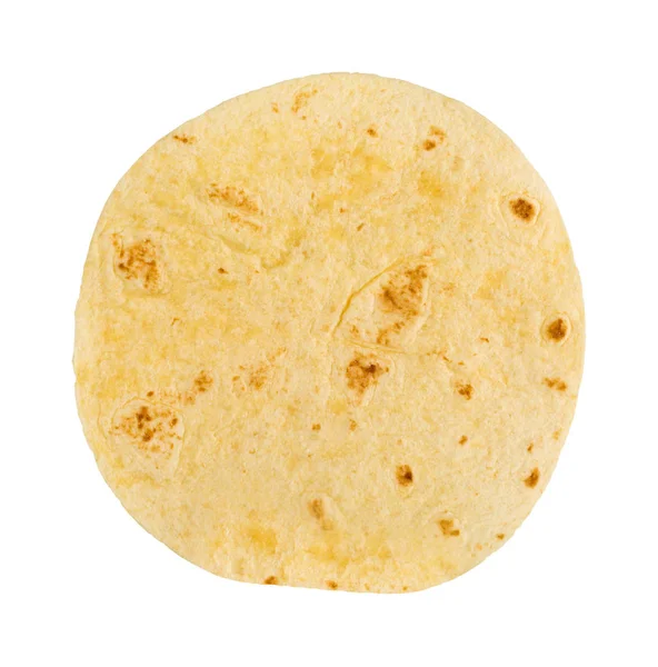 Egyetlen Üres Búza Tortilla Flat Feküdt Felülnézet Elszigetelt Fehér Background — Stock Fotó