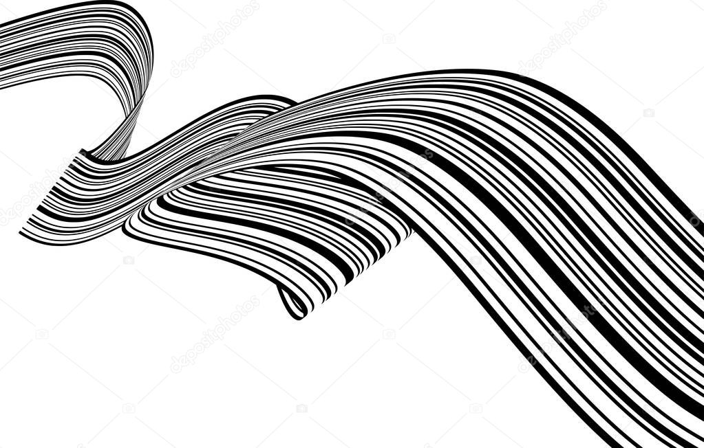 Abstract black and white stripes smoothly bent ribbon geometrical shape isolated on white background