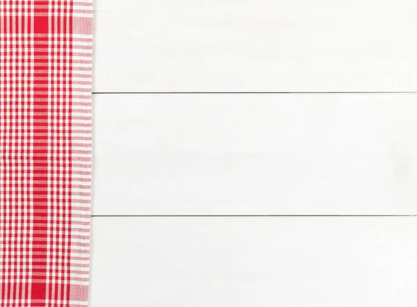 Червона Картата Тарілка Білому Дерев Яному Паркетному Столі Плоский Вигляд — стокове фото