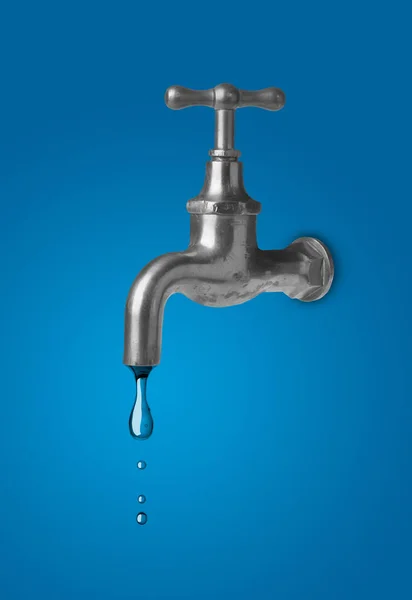 Water Tap Faucet Leaking Drop Water Water Conservation Saving Concept — Stock Photo, Image