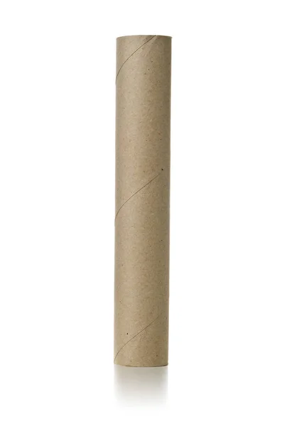 Одиночная Пустая Использованная Коричневая Картонная Рулонная Трубка Белом Фоне — стоковое фото