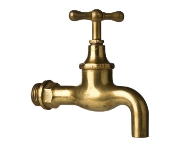 Beyaz arka plan üzerinde izole vintage retro pirinç su musluk