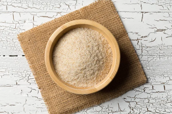 Psyllium Husk Halom Néven Isabgol Háttér Fehér Asztal Fából Készült — Stock Fotó