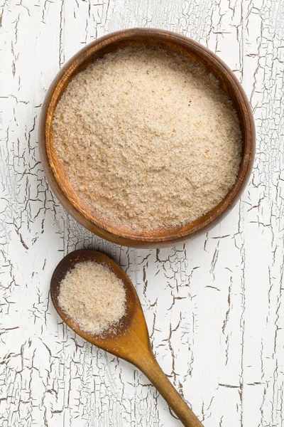 Hoop Van Psyllium Husk Ook Genoemd Isabgol Houten Kom Lepel — Stockfoto