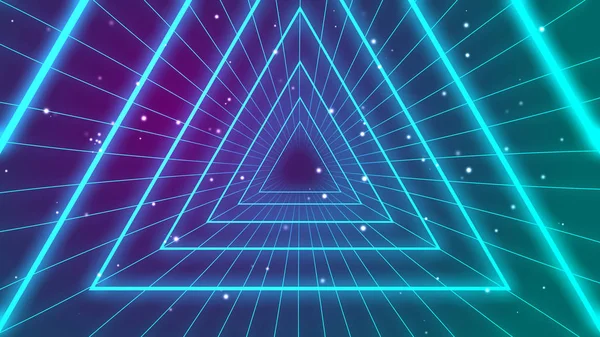 Rétro années 1980 synthwave lumineux néon lumières triangle tunnel — Photo