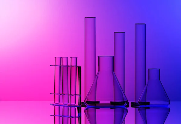 Equipo de laboratorio químico - Erlenmeyer frasco, tubos de ensayo y vidrio —  Fotos de Stock