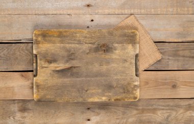 Rustik kahverengi ahşap masa arka plan üst boş kesme tahtası 