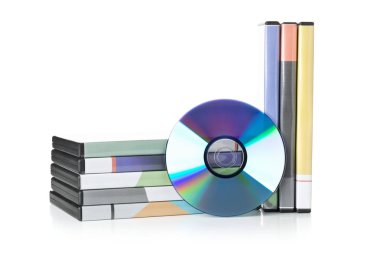 Film, ses için yığılmış kutular ile DVD, CD-ROM veya Blu-ray disk