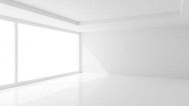 Büyük pencereler ve yumuşak ışık ile açık modern beyaz oda - inter
