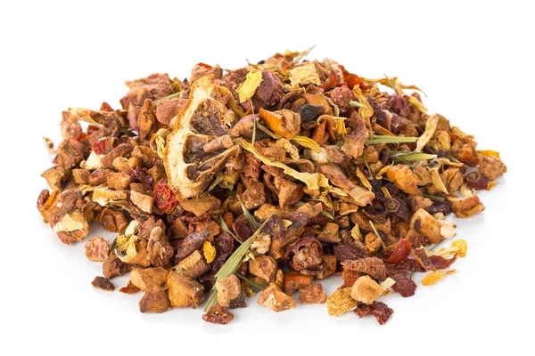 Heap of dried fruit tea infusion with oranges and strawberries — Stock Photo, Image