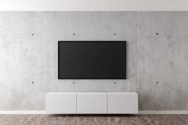 Beyaz yanlık ile beton duvarüzerinde Düz akıllı tv paneli