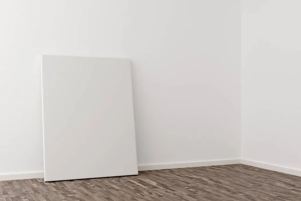 Empty picture frame canvas leaning against white wall — Stock Photo, Image