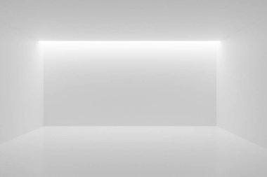 Tavandan arka duvar aydınlatmaile boş beyaz oda 