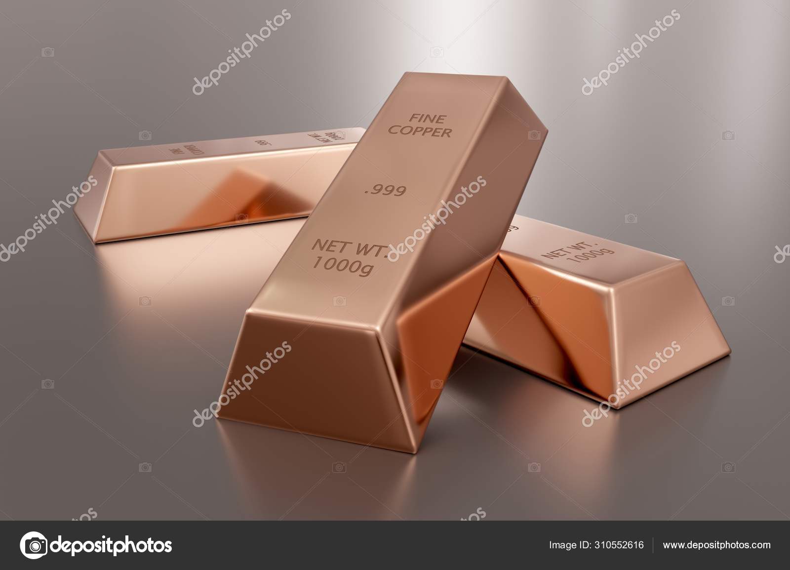 反光银背景上的三个铜锭或条——图库图片© shawn_hempel #310552616, image size:1600x1154