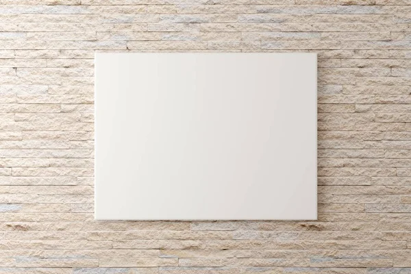 Empty picture frame canvas hanging on brick stone wall — Stock Photo, Image