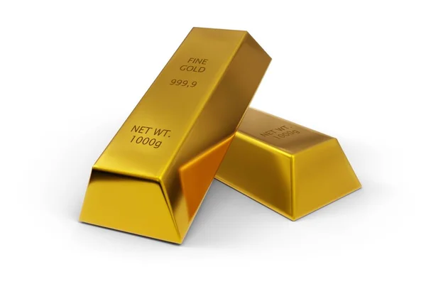 Twee gouden ingots of bars over witte achtergrond — Stockfoto