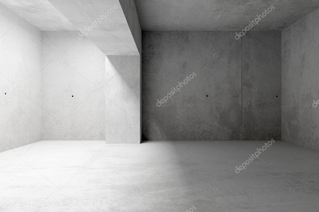 Abstract empty, modern concrete room with sky light and pillar