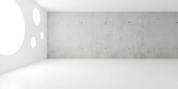 Astratto vuoto, moderno muro di cemento camera con finestre rotonde — Foto Stock