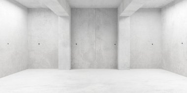 Soyut boş, sütunlu modern beton oda