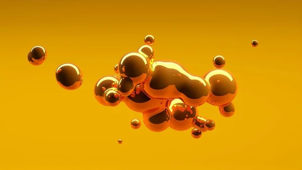 Organic Gold Colored Fluid Metaball Liquid Drops Floating Mid Air — Stock Photo, Image