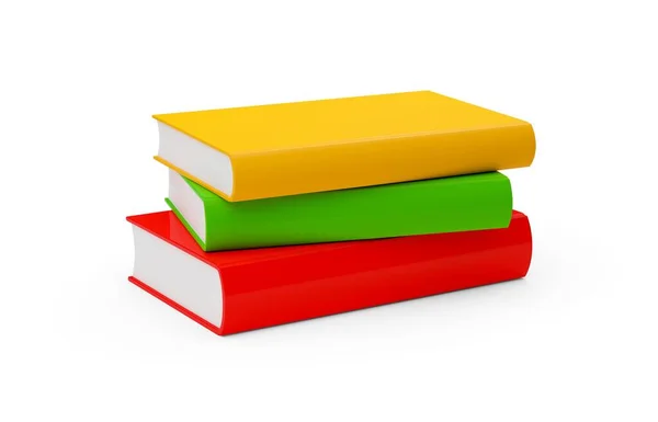 红色和绿色精装书 空白封面堆叠在白色背景 阅读或教育概念之上 3D插图 — 图库照片